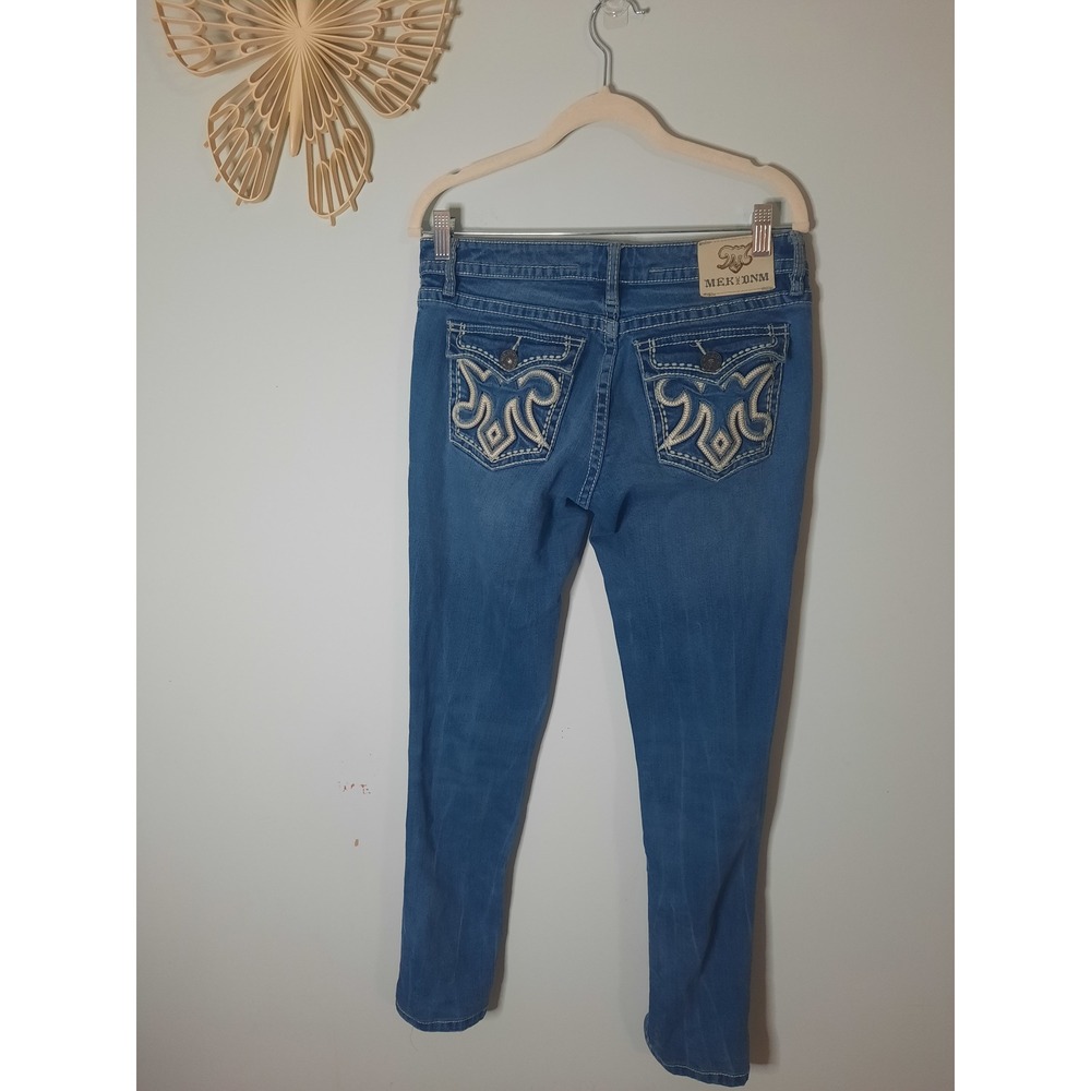 MEK Denim Colwood Slim Bootcut Jeans Blue Embroidered Flap Pocket 28x34 *altered